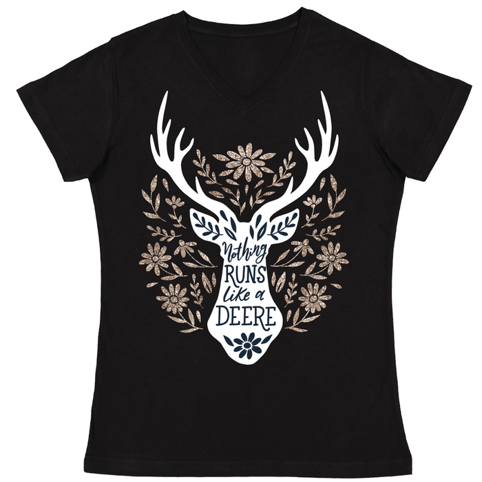 Flowers and Deer V-Neck T-Shirt | JohnDeereStore